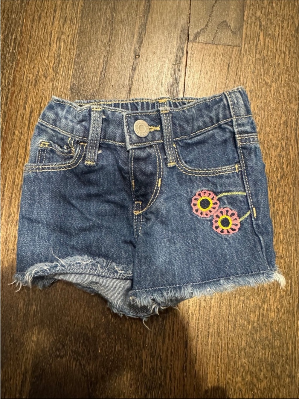 Baby Jean Shorts with floral embroidery size 3-6 months